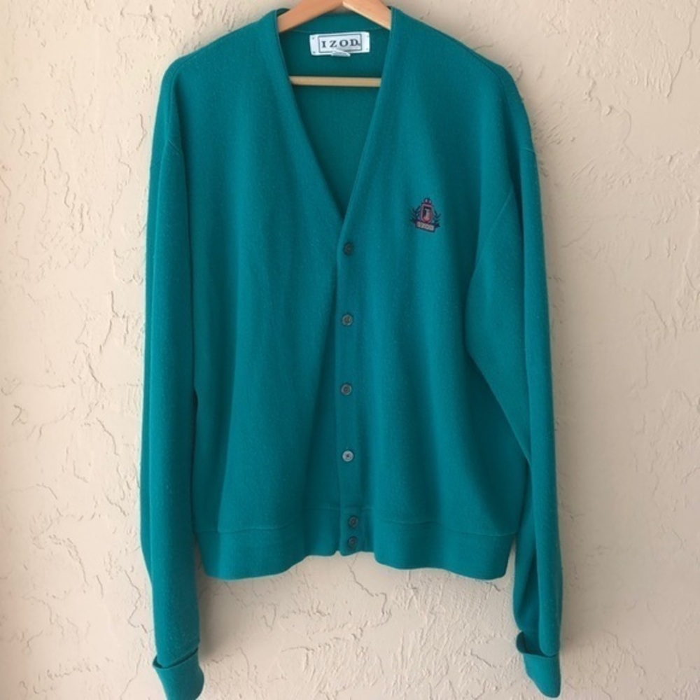Izod vintage cardigan teal XXL button up oversized grandma